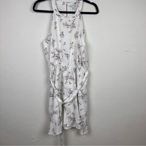 41 Hawthorne dress white and floral print halter top tiered flowy dress M petite